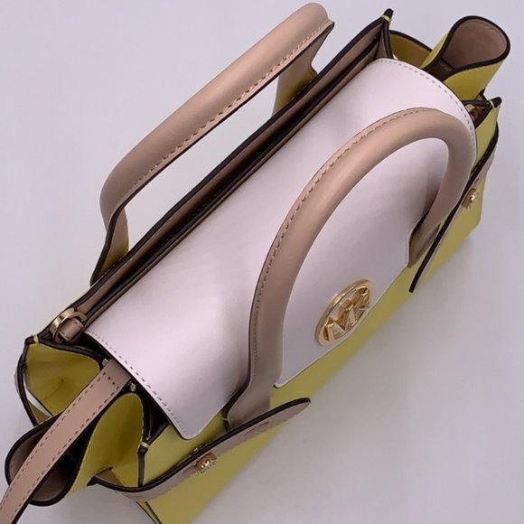 Michael Kors Carmen Medium Colorblock Faux Saffiano Leather Belted Satchel - Picture 12 of 16